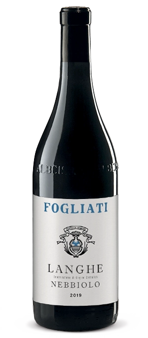 Bottle of the Poderi Fogliati Nebbiolo wine.